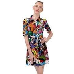 Cartoon Explosion Cartoon Characters Funny Belted Shirt Dress