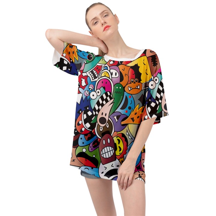 Cartoon Explosion Cartoon Characters Funny Oversized Chiffon Top