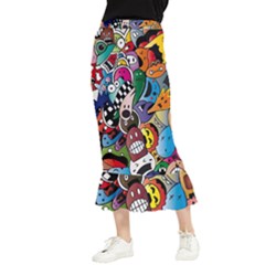 Cartoon Explosion Cartoon Characters Funny Maxi Fishtail Chiffon Skirt by Salman4z