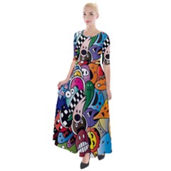 Cartoon Explosion Cartoon Characters Funny Half Sleeves Maxi Dress by Salman4z