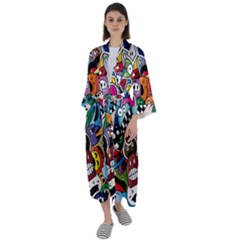 Cartoon Explosion Cartoon Characters Funny Maxi Satin Kimono by Salman4z