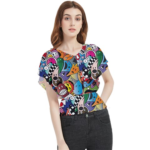 Cartoon Explosion Cartoon Characters Funny Butterfly Chiffon Blouse by Salman4z