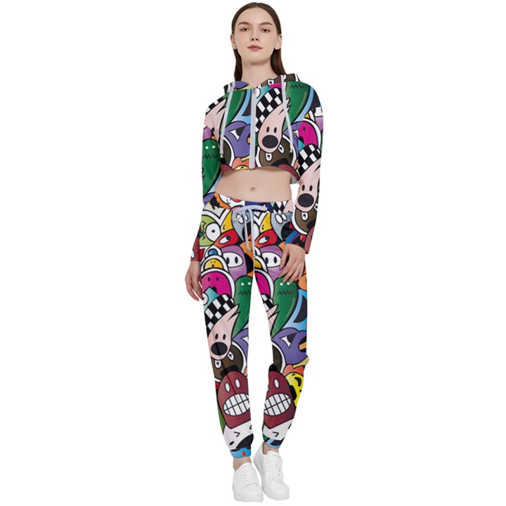 Cartoon Explosion Cartoon Characters Funny Cropped Zip Up Lounge Set