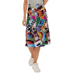 Cartoon Explosion Cartoon Characters Funny Midi Panel Skirt by Salman4z