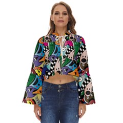 Cartoon Explosion Cartoon Characters Funny Boho Long Bell Sleeve Top by Salman4z