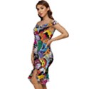 Cartoon Explosion Cartoon Characters Funny Off Shoulder Ruffle Split Hem Bodycon Dress View2