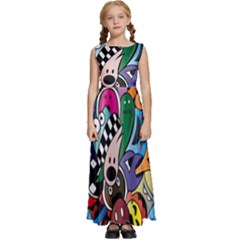 Cartoon Explosion Cartoon Characters Funny Kids  Satin Sleeveless Maxi Dress