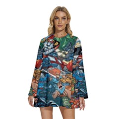 80 s Cartoons Cartoon Masters Of The Universe Round Neck Long Sleeve Bohemian Style Chiffon Mini Dress by Salman4z