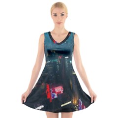 Cityscape Digital Art V-neck Sleeveless Dress by Salman4z