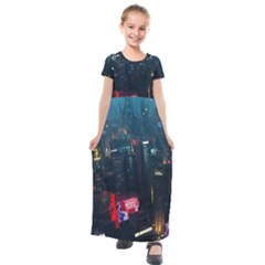 Cityscape Digital Art Kids  Short Sleeve Maxi Dress by Salman4z