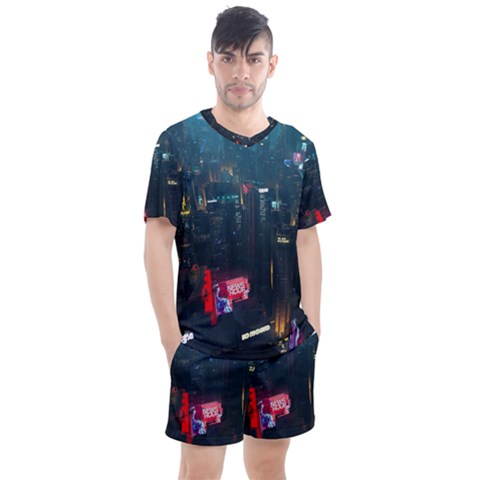 Cityscape Digital Art Men s Mesh Tee And Shorts Set by Salman4z