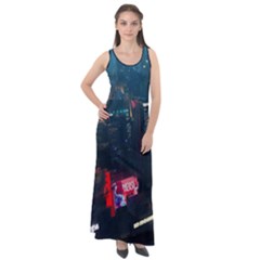 Cityscape Digital Art Sleeveless Velour Maxi Dress by Salman4z