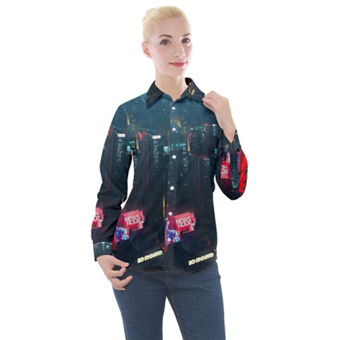 Cityscape Digital Art Women s Long Sleeve Pocket Shirt by Salman4z