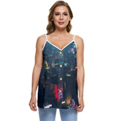 Cityscape Digital Art Casual Spaghetti Strap Chiffon Top by Salman4z