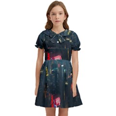 Cityscape Digital Art Kids  Bow Tie Puff Sleeve Dress by Salman4z