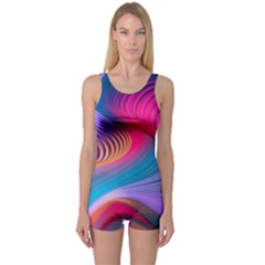 Colorful 3d Waves Creative Wave Waves Wavy Background Texture One Piece Boyleg Swimsuit by Salman4z