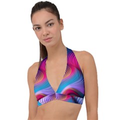 Colorful 3d Waves Creative Wave Waves Wavy Background Texture Halter Plunge Bikini Top