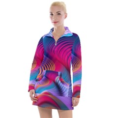 Colorful 3d Waves Creative Wave Waves Wavy Background Texture Women s Long Sleeve Casual Dress by Salman4z