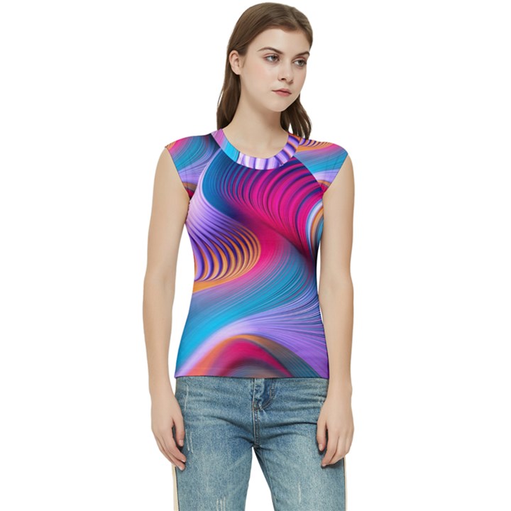 Colorful 3d Waves Creative Wave Waves Wavy Background Texture Women s Raglan Cap Sleeve Tee