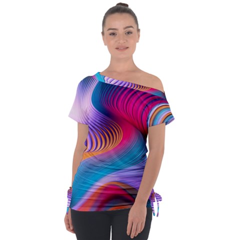 Colorful 3d Waves Creative Wave Waves Wavy Background Texture Off Shoulder Tie-up Tee by Salman4z