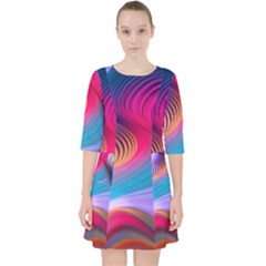 Colorful 3d Waves Creative Wave Waves Wavy Background Texture Quarter Sleeve Pocket Dress