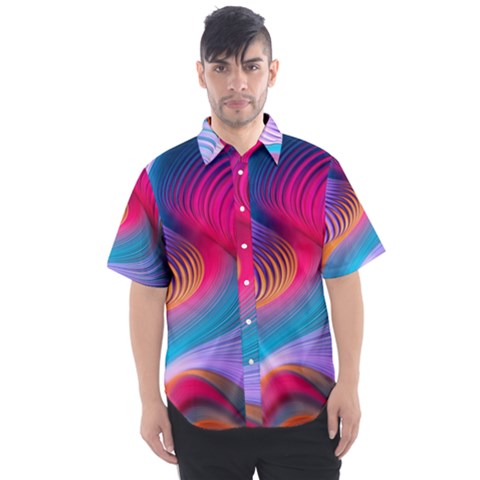 Colorful 3d Waves Creative Wave Waves Wavy Background Texture Men s Short Sleeve Shirt by Salman4z