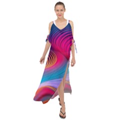 Colorful 3d Waves Creative Wave Waves Wavy Background Texture Maxi Chiffon Cover Up Dress