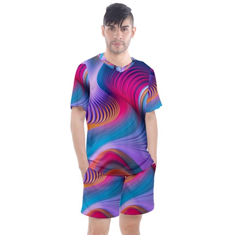 Colorful 3d Waves Creative Wave Waves Wavy Background Texture Men s Mesh Tee And Shorts Set by Salman4z