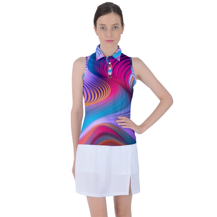 Colorful 3d Waves Creative Wave Waves Wavy Background Texture Women s Sleeveless Polo Tee