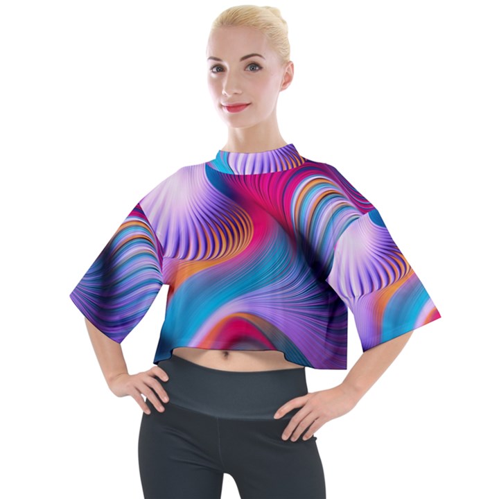 Colorful 3d Waves Creative Wave Waves Wavy Background Texture Mock Neck Tee