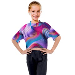 Colorful 3d Waves Creative Wave Waves Wavy Background Texture Kids Mock Neck Tee