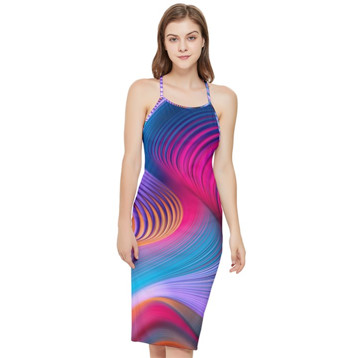 Colorful 3d Waves Creative Wave Waves Wavy Background Texture Bodycon Cross Back Summer Dress