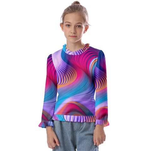 Colorful 3d Waves Creative Wave Waves Wavy Background Texture Kids  Frill Detail Tee by Salman4z