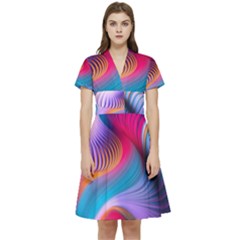 Colorful 3d Waves Creative Wave Waves Wavy Background Texture Short Sleeve Waist Detail Dress by Salman4z