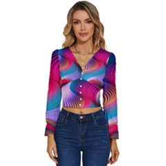 Colorful 3d Waves Creative Wave Waves Wavy Background Texture Long Sleeve V-Neck Top