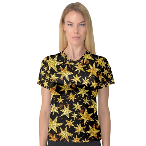 Shiny Glitter Stars V-neck Sport Mesh Tee by Salman4z