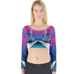 Retro Cityscape Artist Artwork Digital Art Long Sleeve Crop Top by Salman4z