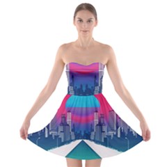 Retro Cityscape Artist Artwork Digital Art Strapless Bra Top Dress by Salman4z