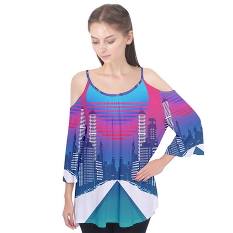 Retro Cityscape Artist Artwork Digital Art Flutter Tees by Salman4z