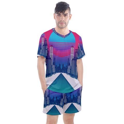 Retro Cityscape Artist Artwork Digital Art Men s Mesh Tee And Shorts Set by Salman4z