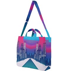 Retro Cityscape Artist Artwork Digital Art Square Shoulder Tote Bag by Salman4z