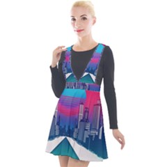 Retro Cityscape Artist Artwork Digital Art Plunge Pinafore Velour Dress by Salman4z