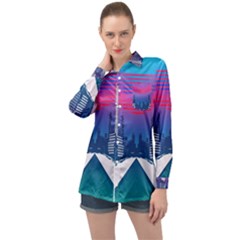 Retro Cityscape Artist Artwork Digital Art Long Sleeve Satin Shirt