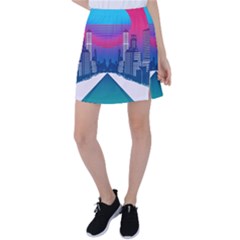 Retro Cityscape Artist Artwork Digital Art Tennis Skirt by Salman4z