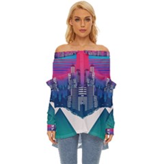 Retro Cityscape Artist Artwork Digital Art Off Shoulder Chiffon Pocket Shirt by Salman4z