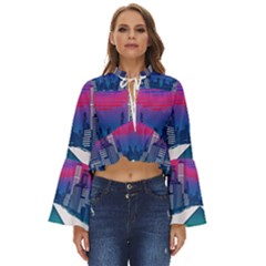 Retro Cityscape Artist Artwork Digital Art Boho Long Bell Sleeve Top by Salman4z