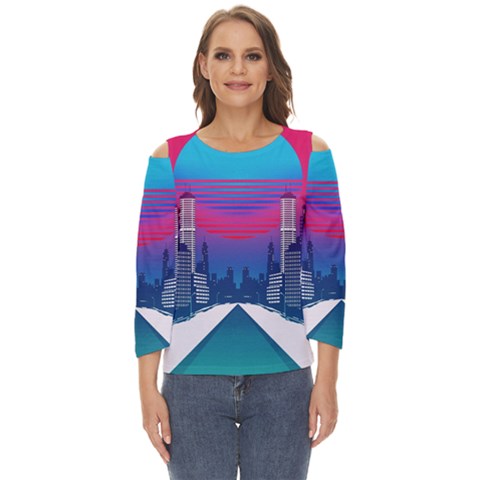 Retro Cityscape Artist Artwork Digital Art Cut Out Wide Sleeve Top by Salman4z