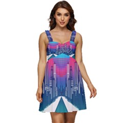 Retro Cityscape Artist Artwork Digital Art Ruffle Strap Babydoll Chiffon Dress by Salman4z