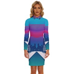 Retro Cityscape Artist Artwork Digital Art Long Sleeve Shirt Collar Bodycon Dress by Salman4z