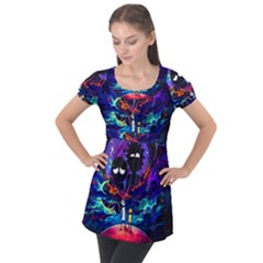 Rick And Morty In Outer Space Puff Sleeve Tunic Top by Salman4z